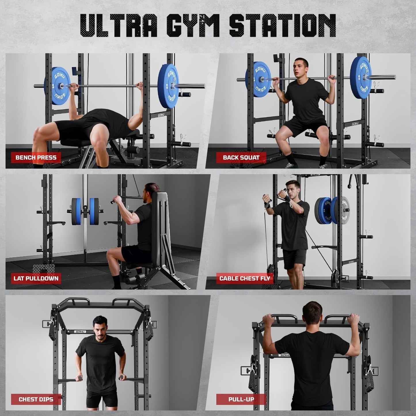 R1-V4 Power Cage Rack, 2000LB Squat Rack with Cable Crossover System, Multi-Function Weight Cage, Home Gym Workout Machine with More Training Attachments