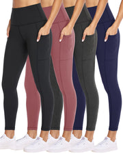 NexiEpoch 4 Pack Leggings for Women with Pockets- High Waisted Tummy Control for Workout Running Capri Yoga Pants