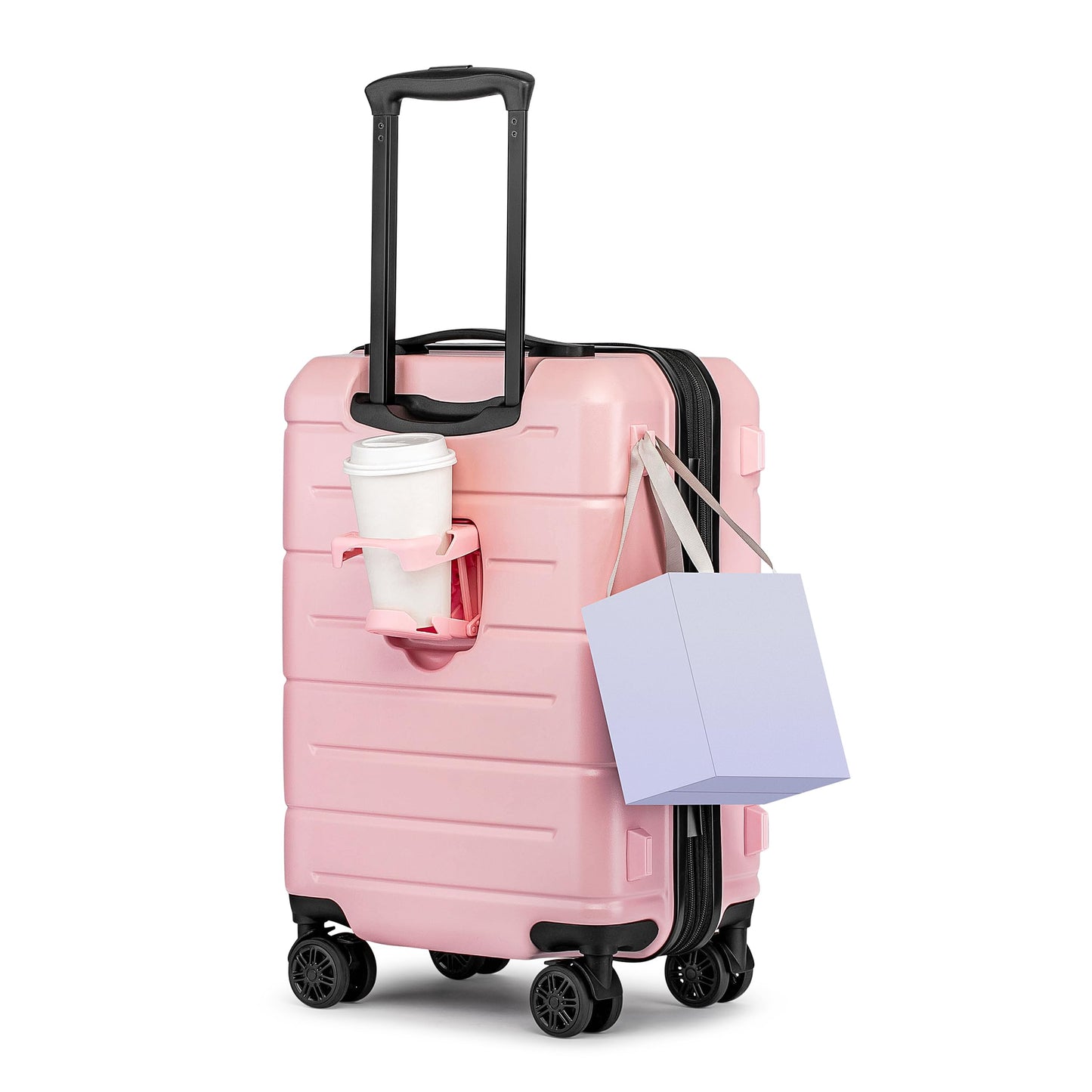 KYME 26 Inch Luggage TSA Approved Hard Shell Suitcases with Spinner Wheels Durable Medium Travel Checked Luggage with Cup Holder for Women Men Pink