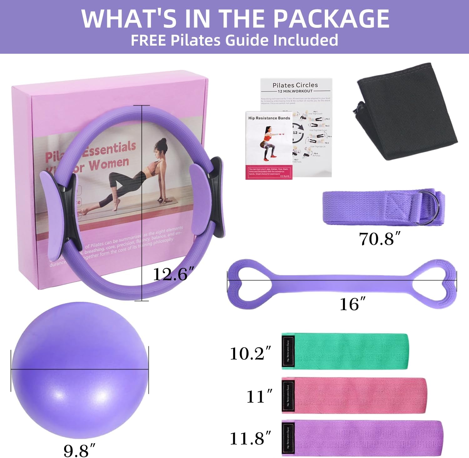 Pilates Ring and Ball Set for Women,Pilates Kit for Home Workouts,Includes Pilates Guide Manual, Magic Circle,Pilates Mini Ball,3PC Resistance Bands