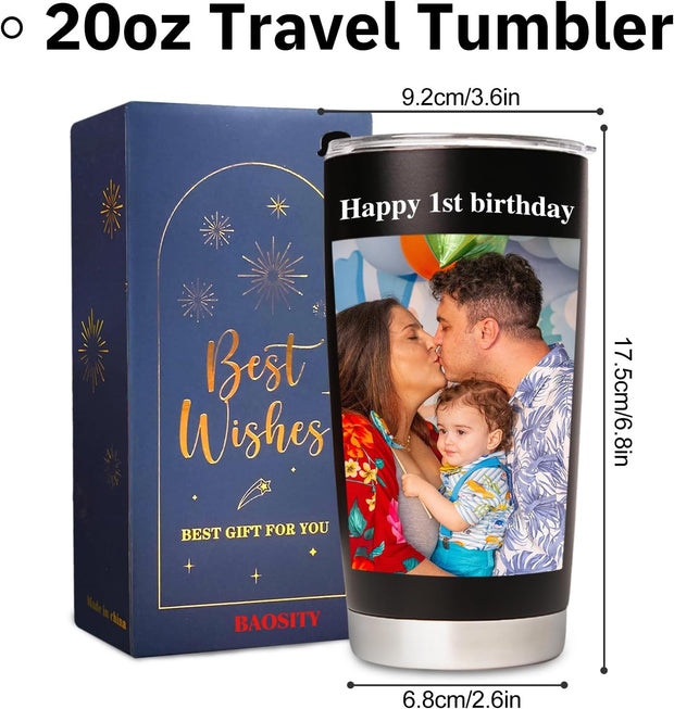 Personalized Coffee Tumbler With Picture Text Name Logo, Custom Photo 20oz Stainless Steel Tumbler With Lid & Insulated, Employee Appreciation Christmas Gifts for Men Women - Customized By Enterprise
