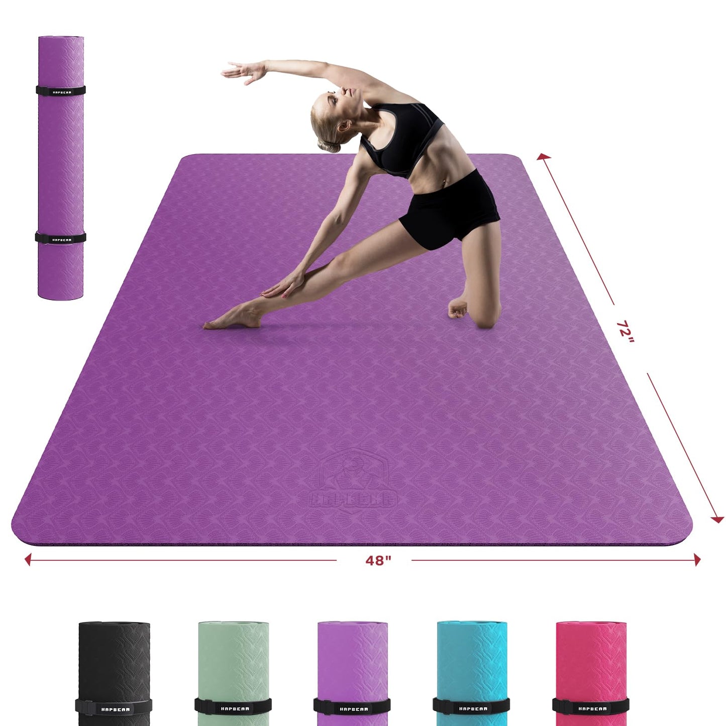 HAPBEAR Extra Large Yoga Mat - 72"x48"/78"x54", 1/4" & 1/3" Thick, Non-Slip, Durable, Eco-Friendly, Wide Exercise Mat for Home Workouts, Yoga, Pilates, Stretching, Meditation (Barefoot Exercise)