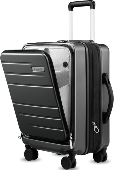 LUGGEX Carry On Luggage 22x14x9 Airline Approved, Expandable Polycarbonate Suitcase with Front Pocket (Charcoal Metallic, 20 Inch, 35L)