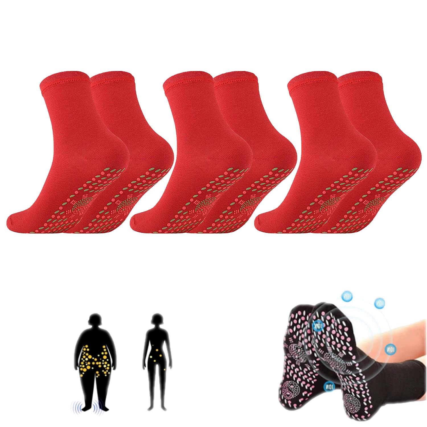 3 Pair AFIZ Tourmaline Slimming Health Sock Veinesheal Thermotherapeutic Sock Soothingfeet Thermotherapeutic Socks Veinesheal Self-Heating Socks for Women Men (Black)