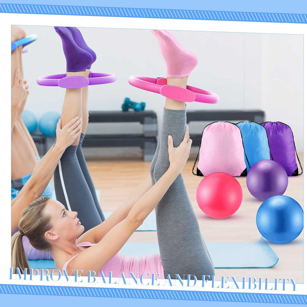 Poen Home Pilates Kit for Women Pilates Equipment Ring and Ball Set with Stretching Strap 8 Resistance Bands Non Slip Socks Gym Back Bags Exercise Equipment for Workout