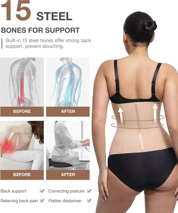 Lover-Beauty Waist Trainer for Women Tummy Control Workout Waist Cincher Corset Shapewear Body Shaper Zipper and Hooks