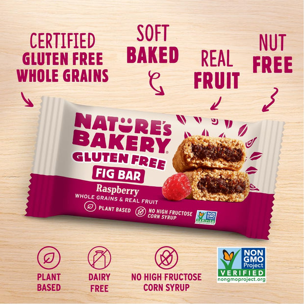 Nature’s Bakery Gluten Free Fig Bars, Raspberry, Real Fruit, Vegan, Non-GMO, Snack bar, 6 boxes with 6 twin packs (36 twin packs)