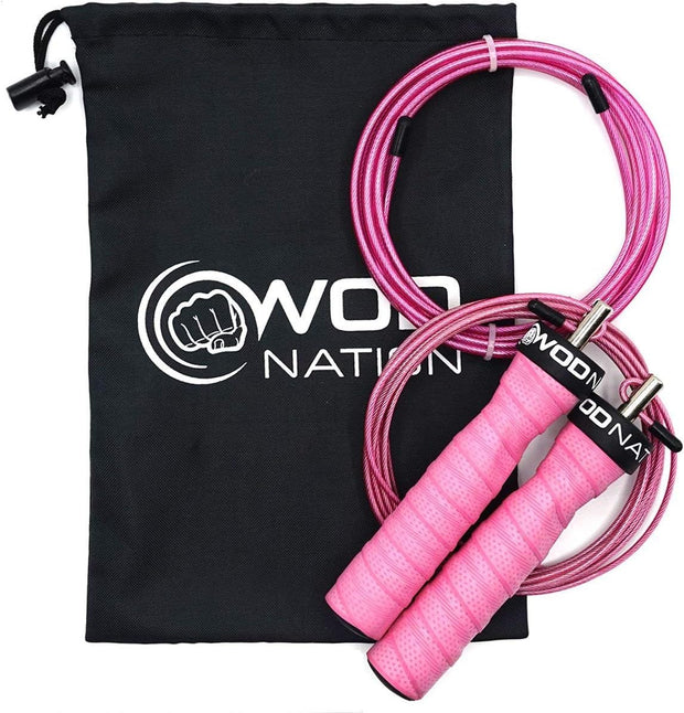WOD Nation Attack Speed Jump Rope : Adjustable Jumping Ropes : Unique Two Cable Skipping Workout System : One Thick and One Light 11 Foot Cable : Perfect for Double Unders : Men and Women