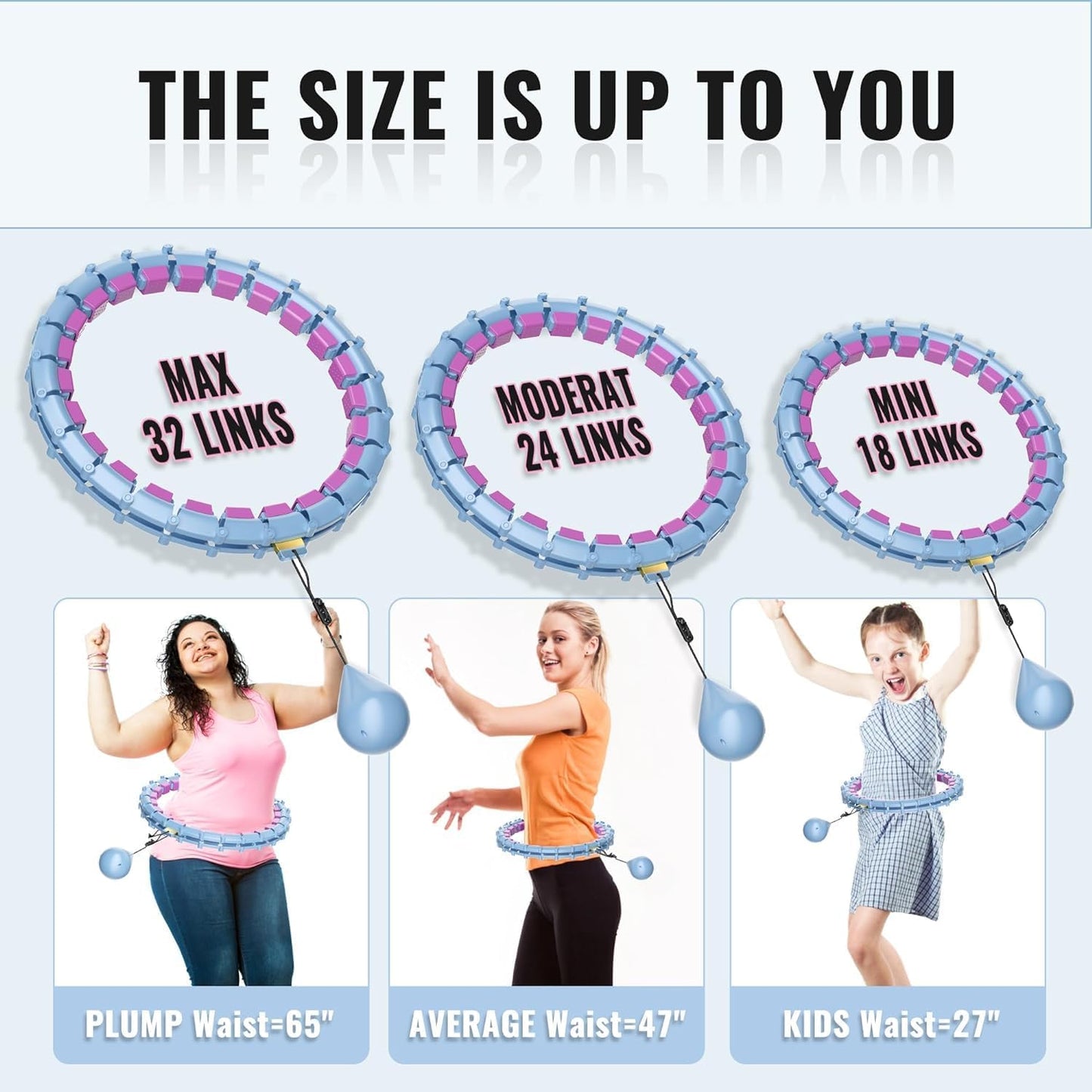 65inch 32 Knots Plus Size Quiet Weighted Hula Infinity Fitness Detachable Hoops Smart Silent Infinity Hula for Women 2 in 1 Waist and Abdominal Workout Hoop