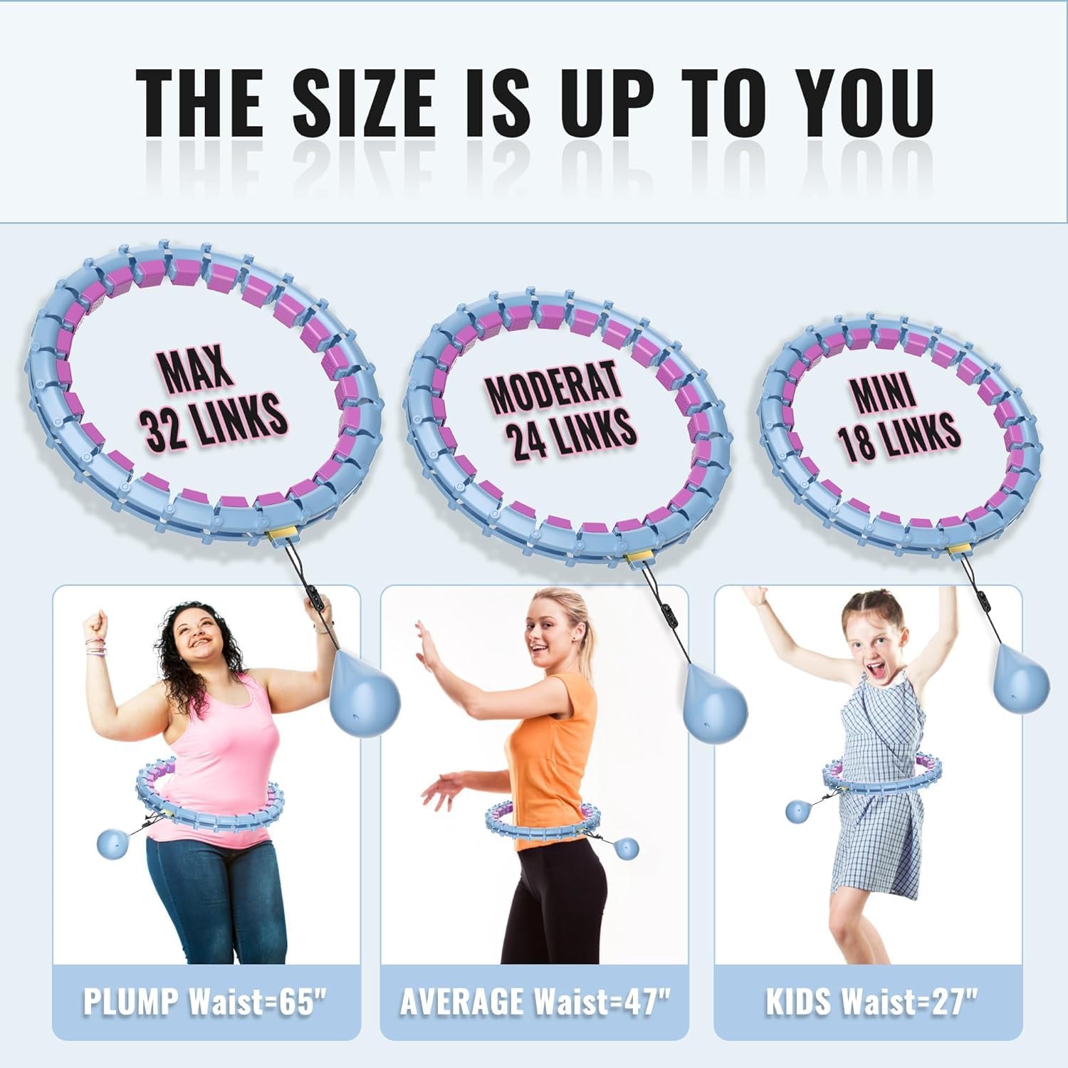65inch 32 Knots Plus Size Quiet Weighted Hula Infinity Fitness Detachable Hoops Smart Silent Infinity Hula for Women 2 in 1 Waist and Abdominal Workout Hoop