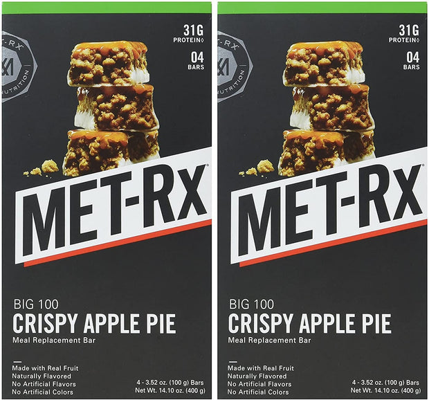 MET-Rx Big 100 Protein Bar, Meal Replacement, 30G Protein, Gluten Free, Crispy Apple Pie, 3.52 oz. ea, 8 Count (Packaging May Vary)