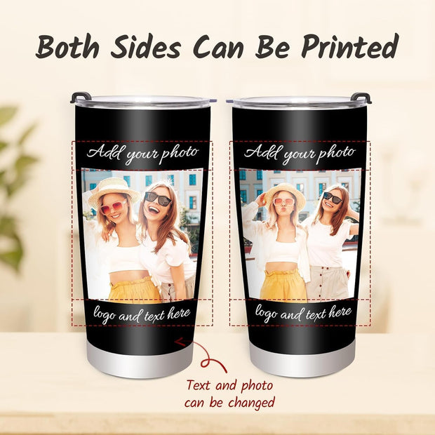 Personalized Tumbler with Picture Name Text Logo, 20oz Stainless Steel Custom Travel Coffee Mug Cup | Birthday Graduation Wedding Appreciation Personalized Gifts for Mom Dad Teacher