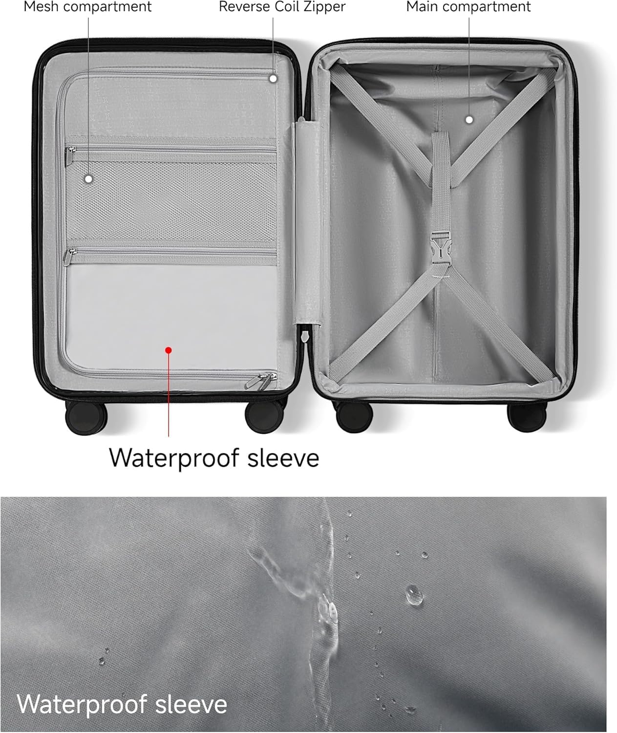 LUGGEX Carry On Luggage 22x14x9 Airline Approved, Expandable Polycarbonate Suitcase with Front Pocket (Charcoal Metallic, 20 Inch, 35L)