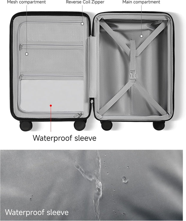 LUGGEX Carry On Luggage 22x14x9 Airline Approved, Expandable Polycarbonate Suitcase with Front Pocket (Charcoal Metallic, 20 Inch, 35L)