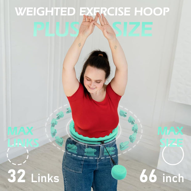 Weighted Hula Circle with 32 Links(66 Inch), Sweet Weight Ball, for Adults Weight Loss, Infinity Fitness Hoop Plus Size, for Women Smart Exercise Equipment