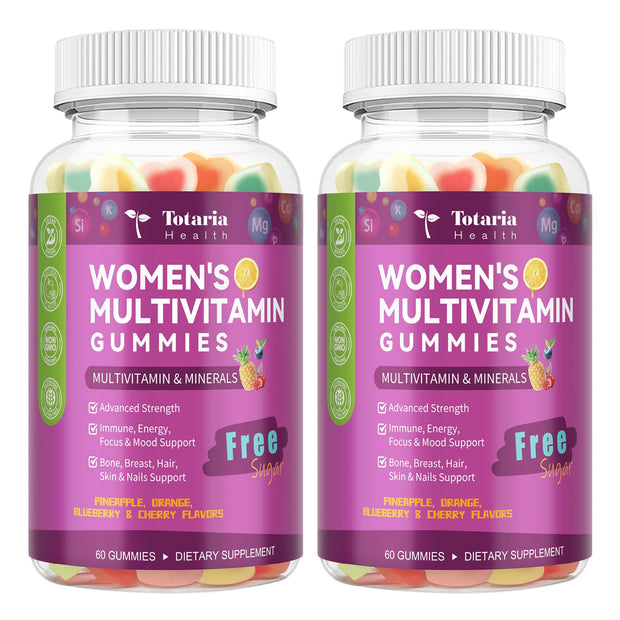 Sugar Free Multivitamin Gummies for Women 14+ w/Iron, Inositol, Folate, Biotin, Womens Daily Multivitamin Gummy w/Vitamin A, C, B, D3, K2, for Hair, Skin, Energy, Immune, Strawberry Flavor