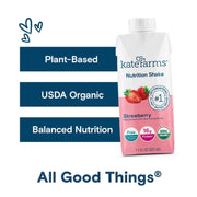 KATE FARMS Organic Nutrition Shake, Strawberry, 16g of Protein, 27 Vitamins and Minerals, Meal Replacement, Protein Shake, 11 Fl oz (6 Pack)
