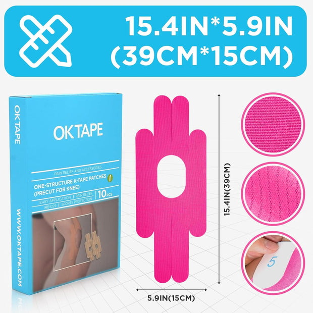 OK TAPE One-Structure K-Tape Patches | Precut for Knee Kinesiology Tape | Pain Relief and Accessories | 10 Pcs and Beige
