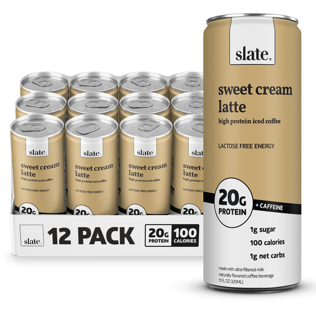Slate Milk - High Protein Milk Shake - Classic Chocolate - Lactose Free, 20g Protein, 1g Sugar, 100 Calories, 2g Net Carbs, No Added Sugar - Natural, Breakfast Boost, Post Workout - 11 fl oz, 24 Cans