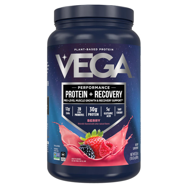 Vega Sport Vegan Protein Powder + Recovery - 30g Plant Based Protein per Serving, Chocolate, 19 Servings, 5g BCAAs, Probiotics, NSF Certified, For Shakes & Smoothies, 1.8lbs (Packaging May Vary)