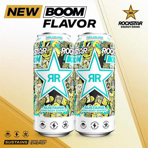 Rockstar Energy Drink, Boom Pina Colada 16 Fl Oz Cans (Pack of 12)
