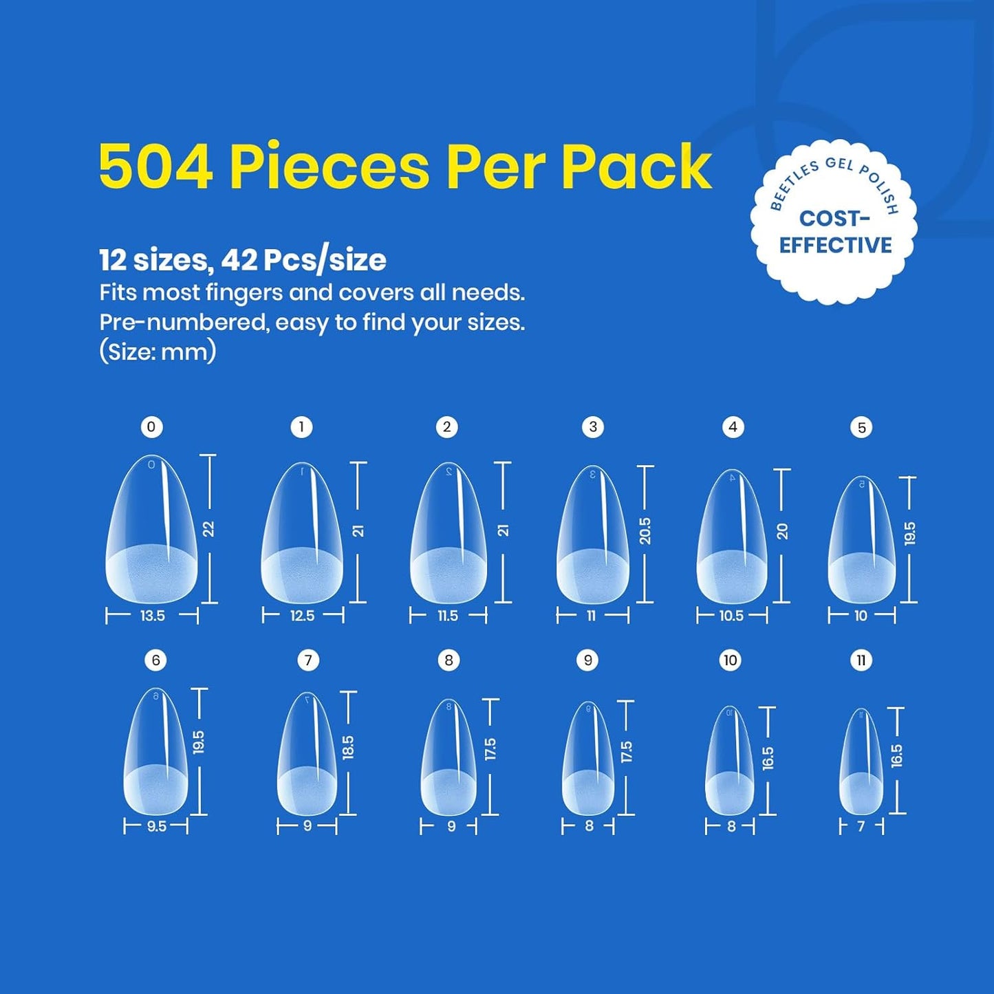 Beetles Gel Nail Tips Easy Nail Extension Etch X Nail Tips 12 Sizes 504Pcs Short Almond Half Matte Nail Tips Gelly Tips Full Cover False Nails Gifts for Girls