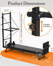 Pilates Reformer, 92" Reformer Pilates Machine with Tower, Adjustable Pilates Equipment for Home Workout, Includes Pilates Tower, Jumpboard