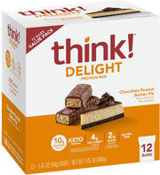 think! Delight Protein Bars, Chocolate Peanut Butter Pie, Low Sugar & Low Carb Gluten-Free Snack, Keto Friendly Snacks, 12 Count (Packaging May Vary)