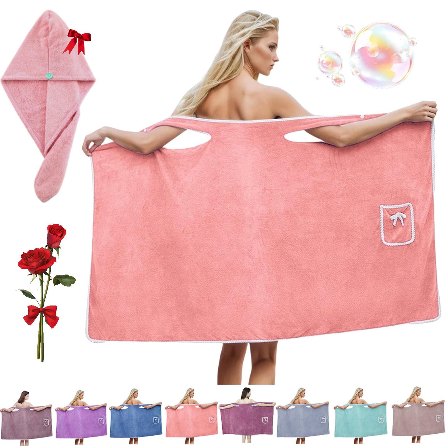 Plus Size Women's Wearable Shower Skirt, Plus Size Coral Fleece Absorbent Bath Skirt Bath Wraps, Water Absorption, 2-Button Design Adjustable Closure, Soft Friendly (Purple,Large)