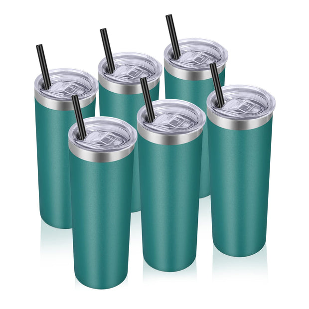 VEGOND Stainless Steel Tumblers Bulk 12 Pack, 20 oz Vacuum Insulated Skinny Tumblers with Lids and Straws, Double Wall Coffee Mug, Travel Water Cup, White