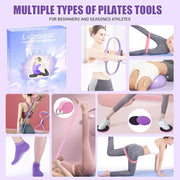 Pilates Ring Set - Home Workout Equipment Set with 12.6'' Magic Circle, 9.8'' Ball, Sliding Disks, Resistance Bands & Training Poster etc, Pilates Kit for Beginners, Fitness Gift Idea
