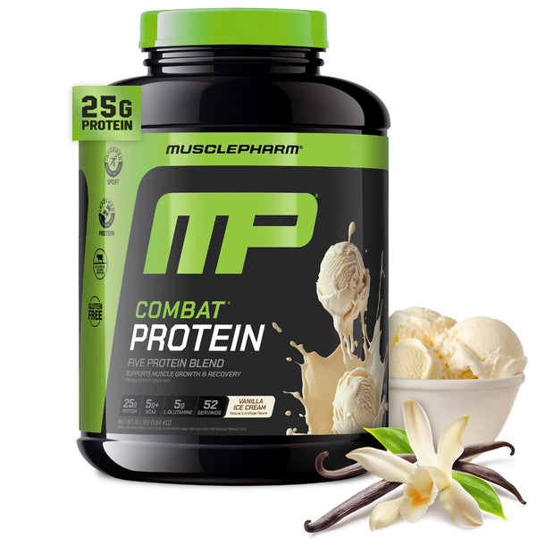 MusclePharm Combat Protein Powder, Chocolate Milk Flavor, Fuels Muscles for Productive Workouts, 5 Protein Sources Including Whey Protein Isolate & Egg Albumin, Gluten Free, 2 lb, 24 Servings