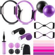 Pilates Ring Set – Home Pilates Equipment for Women Kit with Magic Circle Pilates Ring and Ball Set, Resistance Bands & Massage Balls & Exercise Bands for Toning，Flexibility & Core Strength