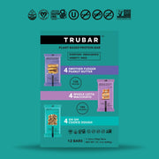 TRUBAR Vegan Protein Bar Variety Pack, Assorted Flavors, Peanut Butter, Macchiato, Cookie Dough, Gluten Free, Vegan Protein Snacks, 12G Plant-Based Protein, High Fiber, Healthy Protein Bars, 12 CT