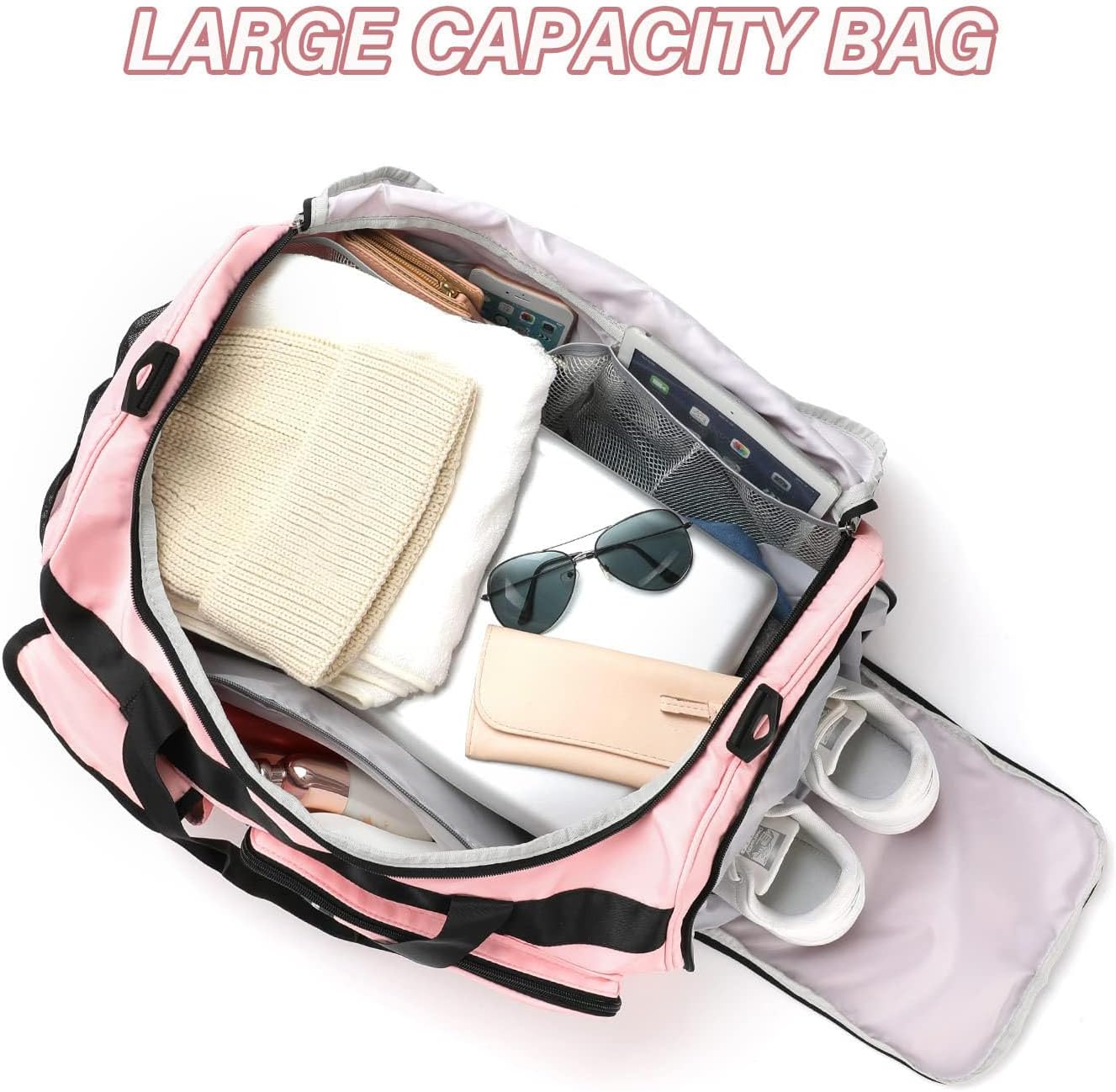 MAXTOP Gym Bag for Women Men Travel Duffle Bag Large Capacity Carry On Weekender Overnight Bag With Shoe Compartment Gym Tote Dry Wet Separation Duffel Bag for Travel