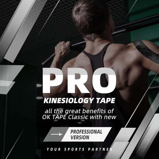 OK TAPE PRO Kinesiology Tape Uncut Roll, Elastic Physical Therapy Athletic Tape for Pain Relief, Muscle Support, Kinetic Tape, Water Resistant, 2in X 16.4ft -Black Gray