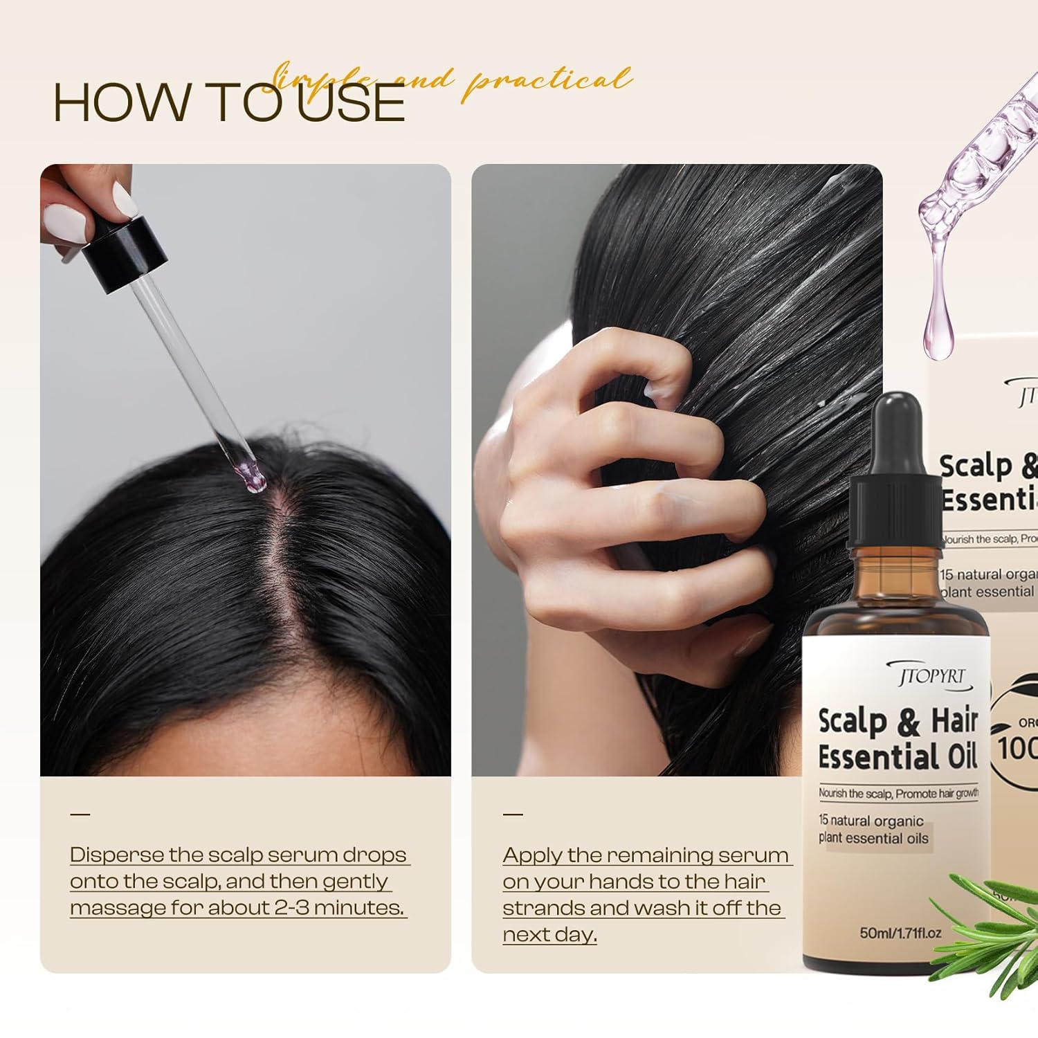 Hair Growth Oil for Hair & Scalp Care: Rosemary Castor Blend Enhances Thickness, Daily Nourishment for Men & Women