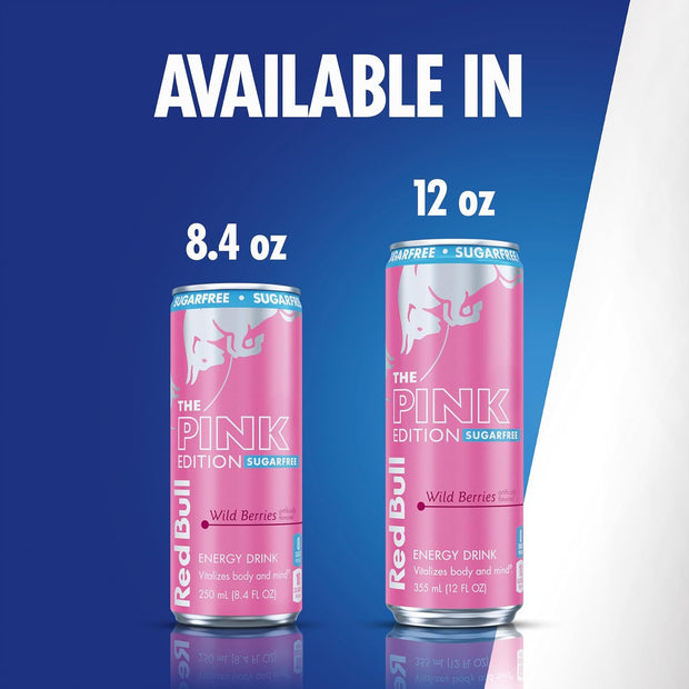 Red Bull Pink Edition Sugar Free Energy Drink, Wild Berries, 8.4 fl. oz., 6 x 4 Cans, Pack of 24 Cans, with 80mg Caffeine, Taurine & B Vitamins
