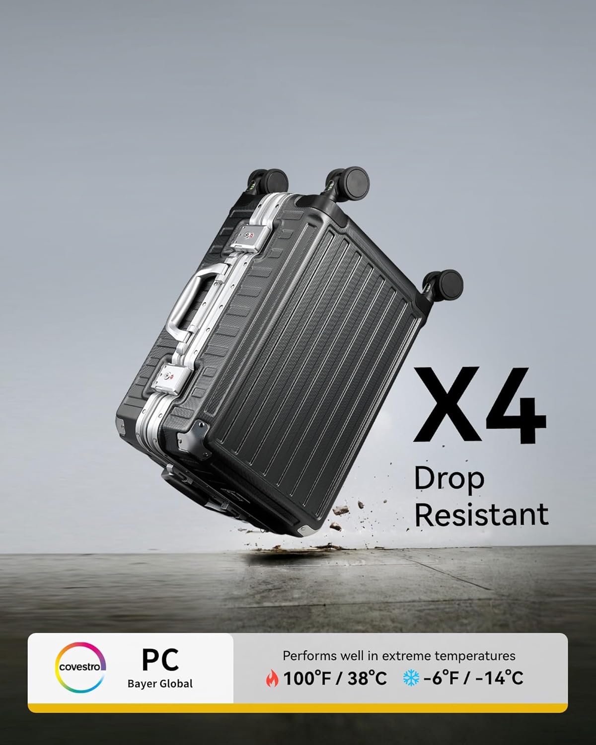 LUGGEX Checked Suitcase with Spinner Wheels, 28 Inch Aluminum Frame Zipperless Polycarbonate Hard Shell Suitcase, Charcoal Metallic