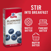 McCormick Blueberry Extract with Other Natural Flavors, Distinctive, Sweet Blueberry Flavor and Aroma for Baking Cookies, Cake, and Muffins, and Beverages Like Lemonade, Mocktails, and Smoothies, 1 fl oz