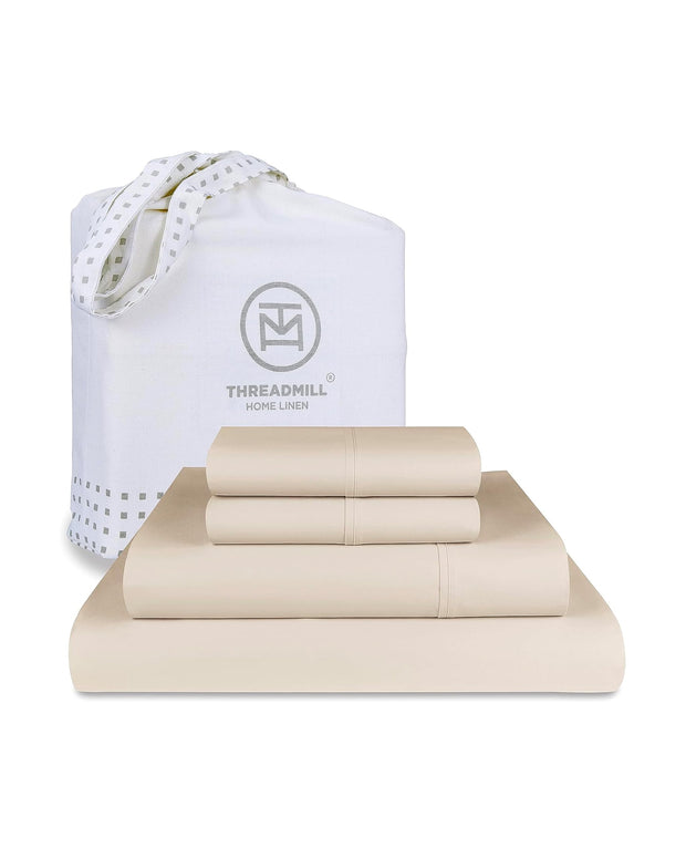 Threadmill Luxury 100% Cotton King Size Sheets Set- 800 Thread Count Jacquard Celine Hotel White, Better Than Egyptian Cotton,4 Pc Striped Bed Set, Damask Bed Sheets with 16" Deep Pocket