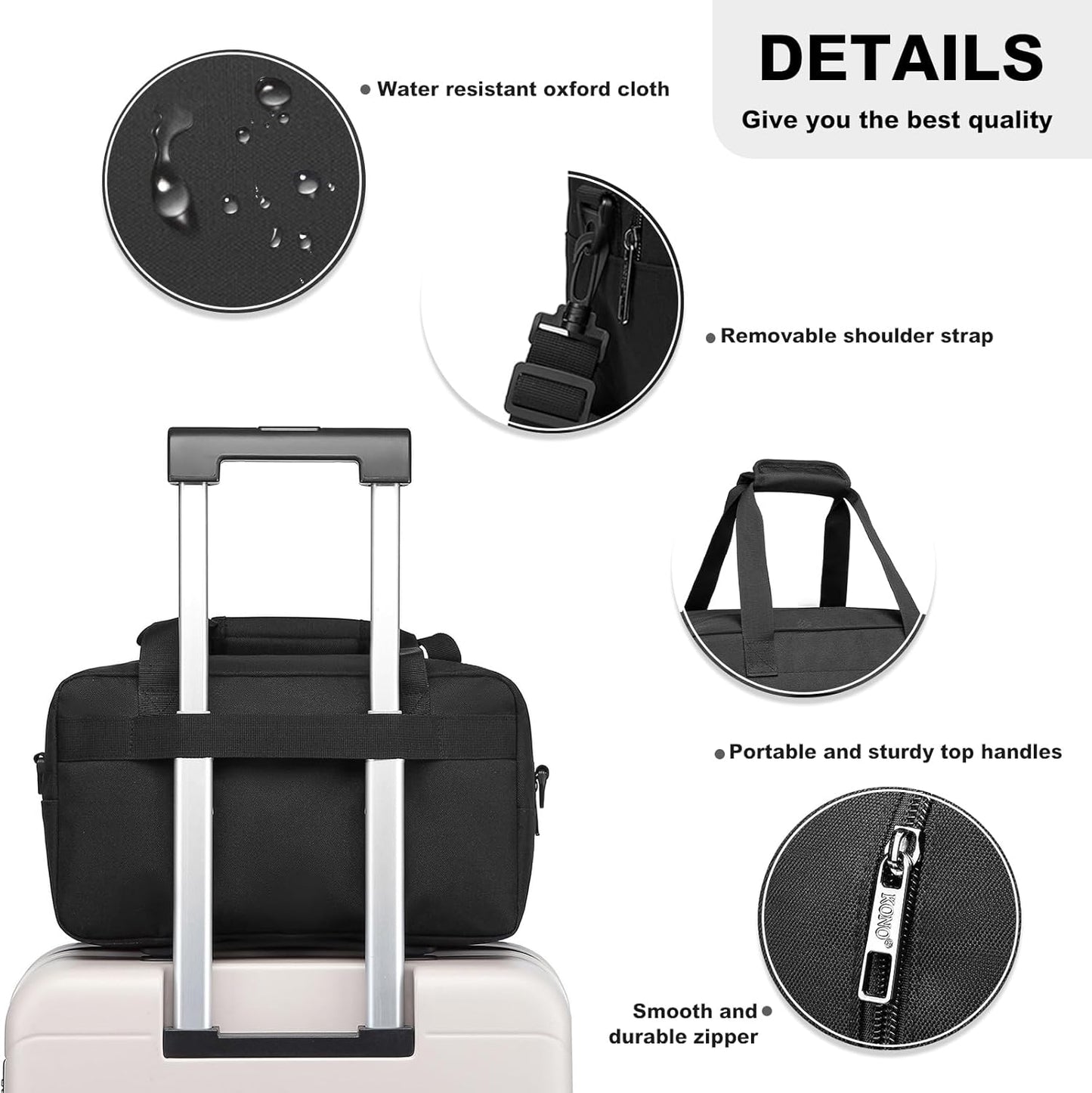 Kono Travel Duffel 13.78"x7.87"x7.87" Under Seat Carry-On 14L Sports Tote Gym Weekender Overnight Bag Extra Small, Black