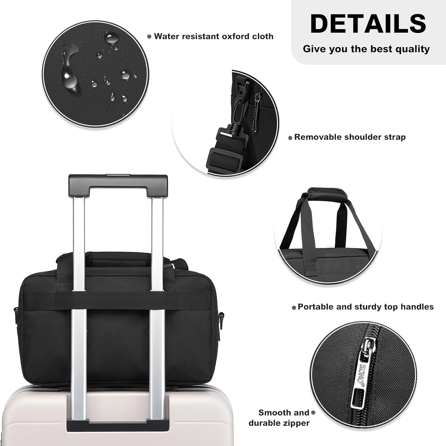 Kono Travel Duffel 13.78"x7.87"x7.87" Under Seat Carry-On 14L Sports Tote Gym Weekender Overnight Bag Extra Small, Black