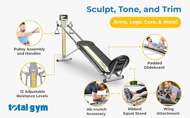 Total Gym Workout Machine, Home Gym Fitness, Full Body Strength Training Equipment