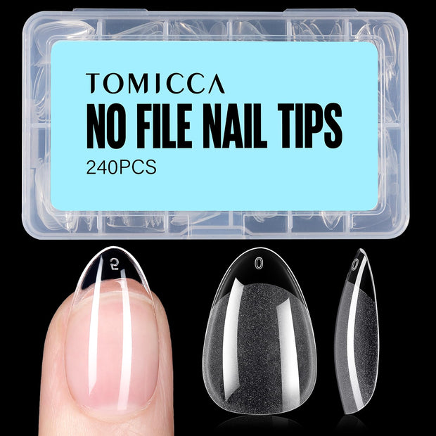 TOMICCA Medium Almond Nail Tips, 504Pcs Acrylic, 12 Sizes Half Matte Soft Gel, Nail Extension for Beginner and Professional