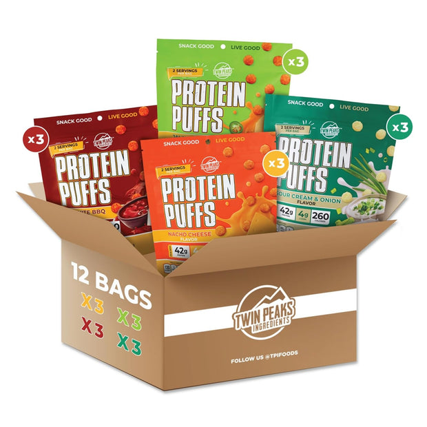 Twin Peaks Protein Puffs - (Garlic Parmesan), Keto Friendly, Low Carb Snack (300g, 21g Protein, 2g Net Carbs, High Protein, Healthy Crunchy Snack)