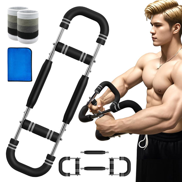 Twister Arm Trainer, 60-110lb Adjustable Resistance Workout Equipment Twister Arm Chest Exerciser Power Twister Bar, Portable Chest Press Machine Detachable Design Fitness for Home & Gym