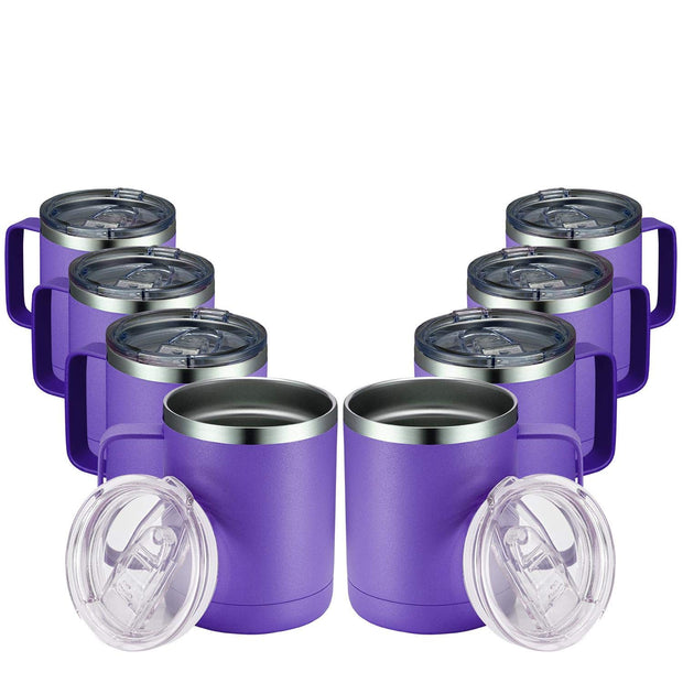 MEWAY 12oz Coffee Mug With Handle and Sliding Lid,Stainless Steel Travel Tumbler Cup with Handle,Double Wall Vacuum Insulated Camping Cup for Hot & Cold Drinks Tea (Purple,Set of 1)