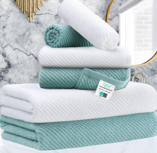 Towels for Bathroom - 100% Cotton | Lightweight | Thick | Soft, Quick Dry Towels, Bath Towel Set of 6 Large, 2 Bath 30"x56", 2 Hand 18"x28", 2 Washcloths 13"x13", Luxury Shower Towel Set, Aqua Teal