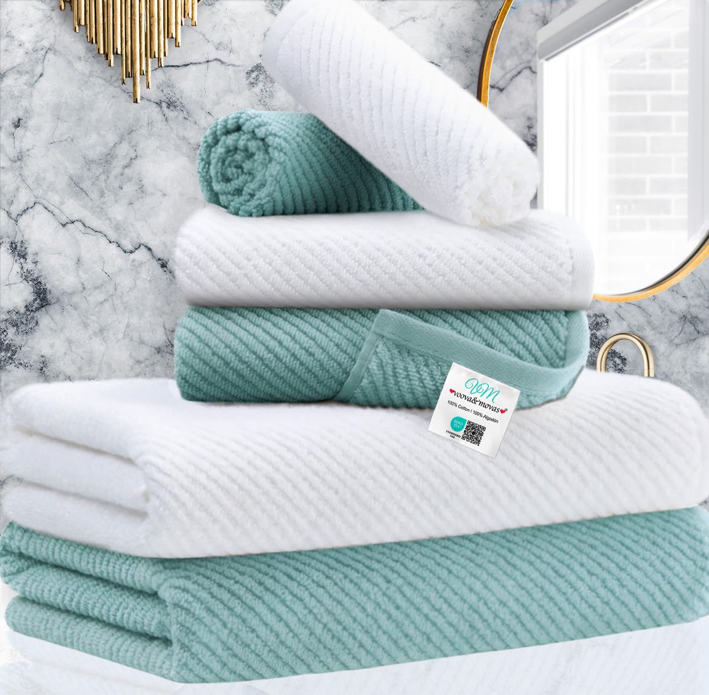 VOOVA & MOVAS Bathroom Hand Towels Set of 4, Large 18"x28" - 100% Cotton | Quick Dry | Light Weight | Thick | Soft | Absorption, Luxury Hand Towels for Showering, Hot Pink Bathroom Decor
